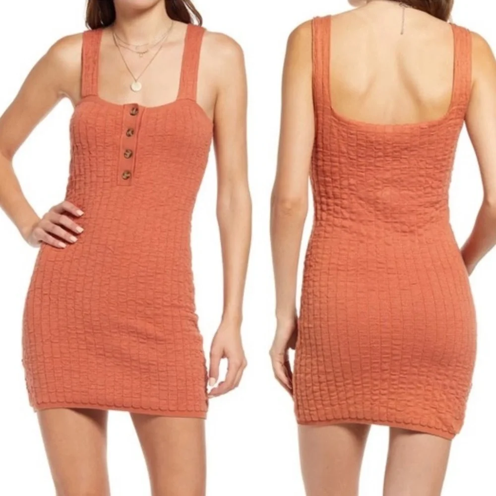 Free People Beach burnt orange seersucker mini dress medium - Picture 2 of 12